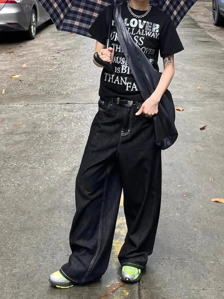 Baggy Black Embroidered Jeans