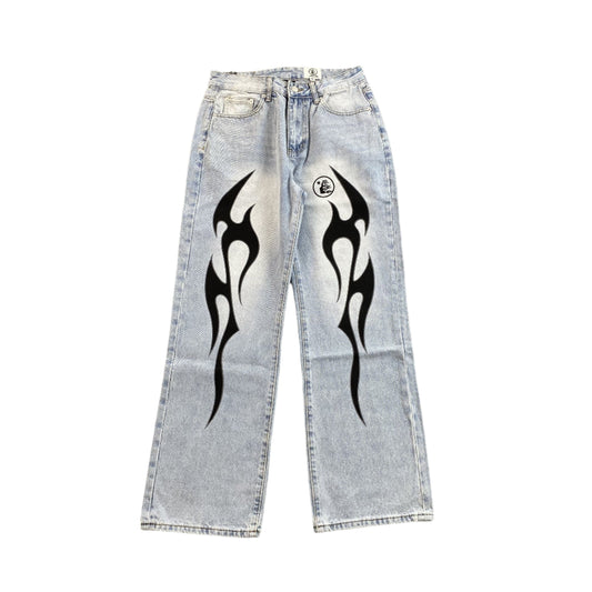 HELLSTAR BLACK FLAME JEANS WASHED BLUE