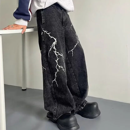 Thunder and Lightning Black Baggy Jeans